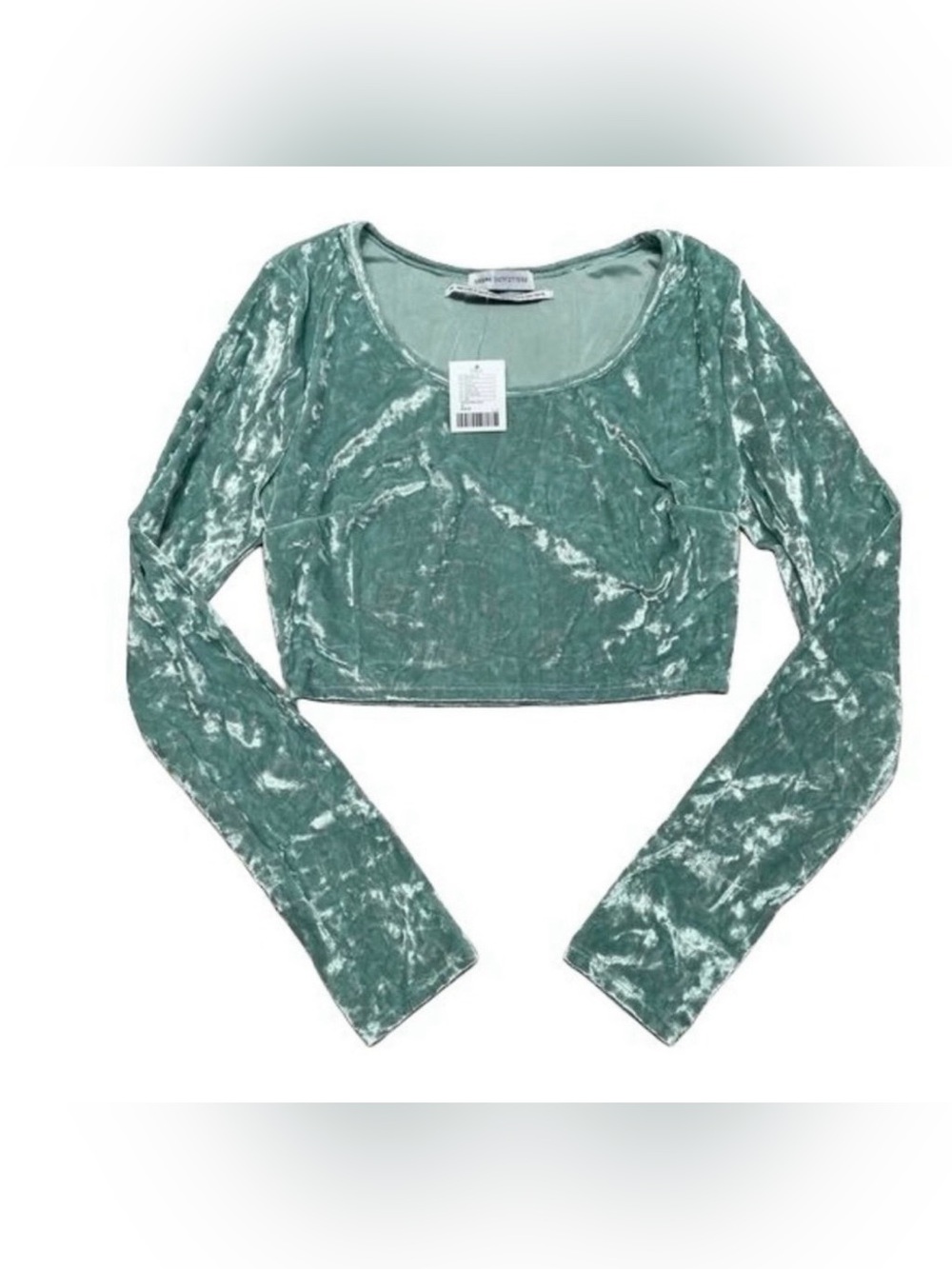 NWT Urban Outfitters Sage Green Crushed Velvet Long Sleeve Crop Top - Medium